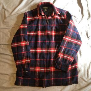 Lauren Ralph Lauren Jacket Flannel Sweater Womens S Navy Red Plaid Wool Full Zip